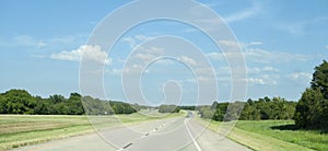 Eastern Oklahoma summer landscape with four lane highway