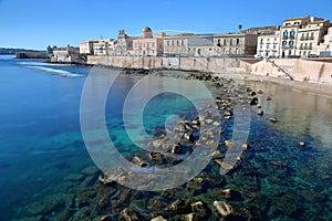 The Eastern rocky coast of Ortigia Island, Syracuse, Sicily, Italy