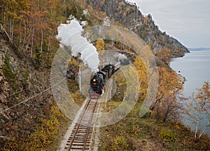 Old steam locomotive in the Circum-Baikal Railway photo