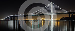 Eastern span of San-Francisco-Oakland Bay Bridge panoramic view at night