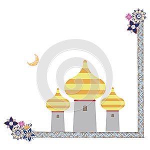 Eastern towers clip art and line with flowers frame illustration on white background