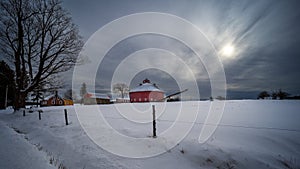 in the Eastern Townships countryside, the round barn has become rarer. The last of the village of West Brome in winter.