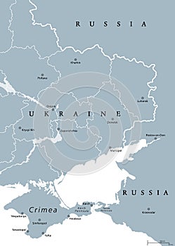 Eastern Ukraine, Crimea and Donbass, gray political map photo