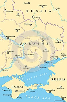 Eastern Ukraine, Crimea and Donbass, political map photo