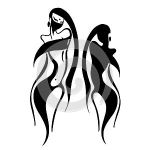 Eastern woman Silhouette. Hand drawn Vector Illustration