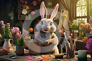 Easterthemed design with a bunny holding a