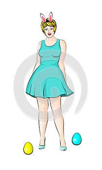 Easter lady with painted eggs.