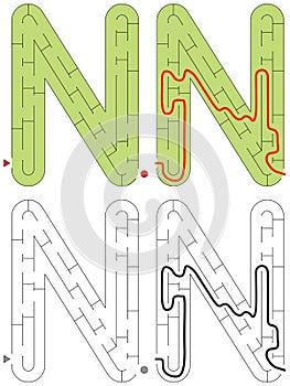 Easy alphabet maze - letter N
