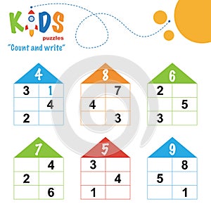 Easy colorful math count and write worksheet practice