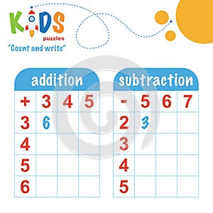 Easy colorful math count and write worksheet practice