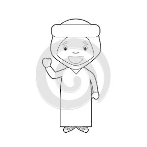 Easy coloring cartoon character from Algeria dressed in the traditional way of Tuareg men. Vector Illustration photo