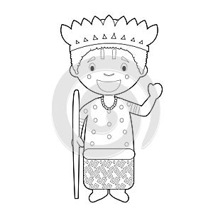 Easy coloring cartoon character from Congo dressed in the traditional way Vector Illustration