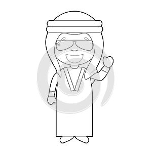 Easy coloring cartoon character from Iraq or Persia dressed in the traditional way Vector Illustration