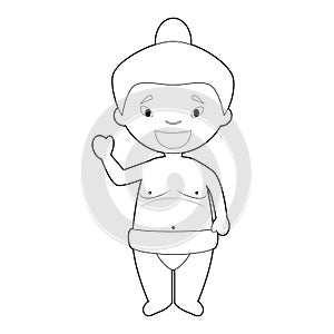 Easy coloring cartoon character from Japan dressed as a sumo wrestler. Vector Illustration