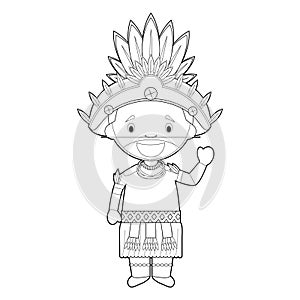 Easy coloring cartoon character from Papua New Guinea Dani Tribe dressed in the traditional way Vector Illustration