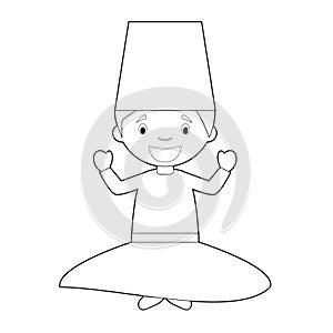 Easy coloring cartoon character from Turkey dressed in the traditional way as a Whirling Dervishes dancer. Vector Illustration photo