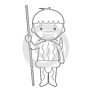 Easy coloring cartoon character from Venezuela dressed in the traditional way as a Yanomami indigenous tribe. Vector Illustration