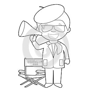 Easy coloring cartoon vector illustration of a filmmaker photo