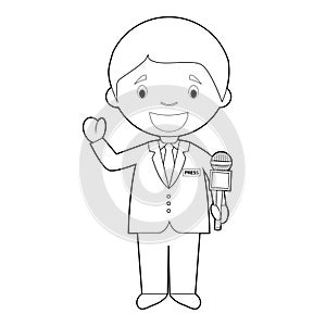 Easy coloring cartoon vector illustration of a journalist