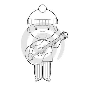 Easy coloring cartoon vector illustration of a musician
