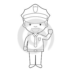 Easy coloring cartoon vector illustration of a policeman