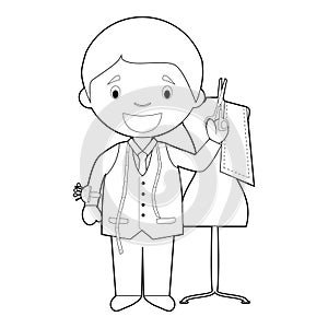 Easy coloring cartoon vector illustration of a tailor