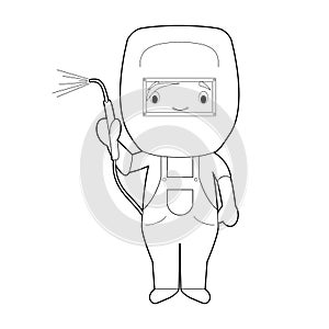 Easy coloring cartoon vector illustration of a welder