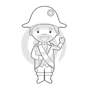 Easy coloring Napoleon Bonaparte cartoon character dressed in the traditional way. Vector Illustration