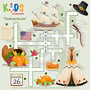 Easy crossword puzzle `Thanksgiving day`