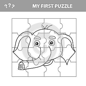 Easy educational paper game for kids. Simple kid puzzle with funny elephant head