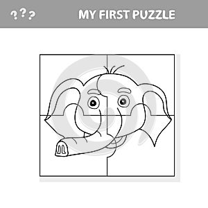 Easy educational paper game for kids. Simple kid puzzle with funny elephant head