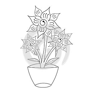 easy flower coloring pages for kids. flower line art hand drawn illustration