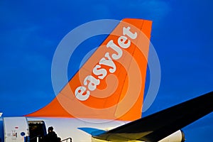 Easy Jet plane tail stuck on land