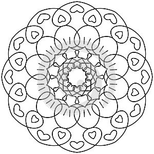 Easy Mandala Coloring for Beginners, Kids, and People with Low Vision. Vector illustration.