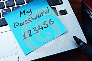 Easy Password concept. My password 123456 written on a paper photo