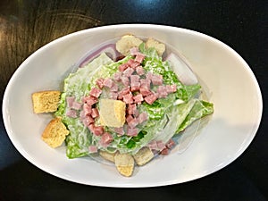 Easy Salad, ham with lettuce and crispy bread