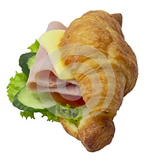 easy sandwich croissant or hamburger with croissant bread isolated on white background with clipping path