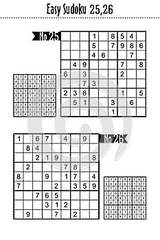 Easy sudoku puzzles 25, 26, suitable for kids, beginners, or just for relax.