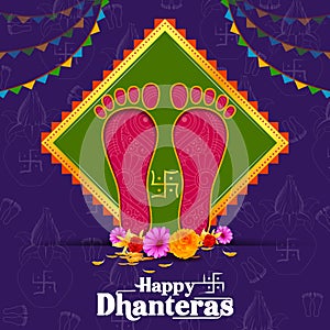 Illustration of decorated Happy Dhanteras Diwali holiday background photo