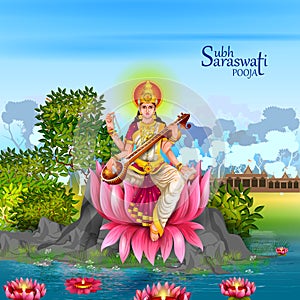 Illustration of Goddess Saraswati for Vasant Panchami Puja of India