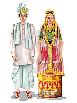 Manipuri wedding couple in traditional costume of Manipur, India photo