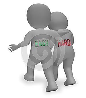 Easy Vs Hard Discussion Portrays Choice Of Simple Or Difficult Way - 3d Illustration