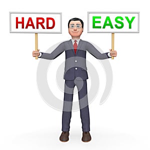 Easy Vs Hard Signs Portray Choice Of Simple Or Difficult Way - 3d Illustration