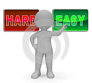 Easy Vs Hard Signs Portray Choice Of Simple Or Difficult Way - 3d Illustration