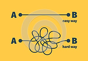 Easy way. Complicated problem path shape difficult and easiness way vector concept