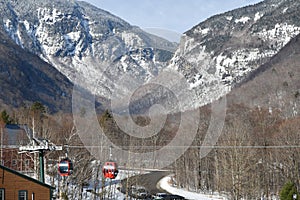 Easy way Gondola lift at Stowe Ski Resort in Vermont, view to the Notch mountain path