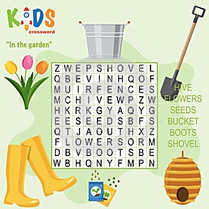 Easy word search crossword puzzle `In the garden`