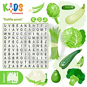Easy word search crossword puzzle `Healthy greens`
