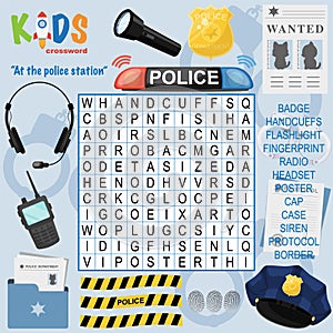 Easy word search crossword puzzle `At the police station`