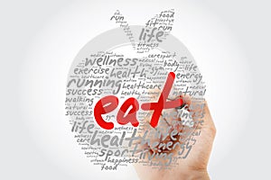 EAT apple word cloud with marker, health concept background